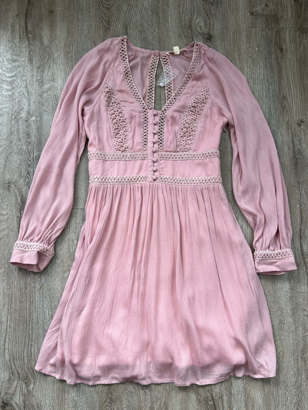 Dusty Rose Crochet-Trim Long Sleeve Mini Dress- ILLA ILLA